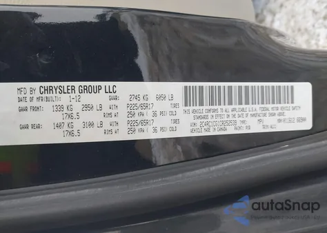 2012 Chrysler Town & Country Touring-L from USA, damaged, VIN 2C4RC1CG1CR252539
